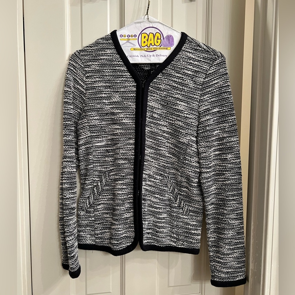 J crew black and white tweed style sweater jacket